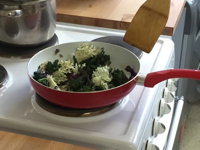 Kalettes in a frying pan